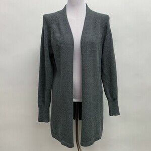 Joan Vass Women's Open Front Long Cardigan Sweater Medium Gray